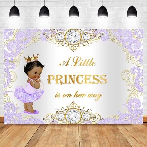 NeoBack Royal Princess Baby Shower Backdrop Purple Silver Diamond Baby Shower Background Girls Baby Shower Banner Backdrops