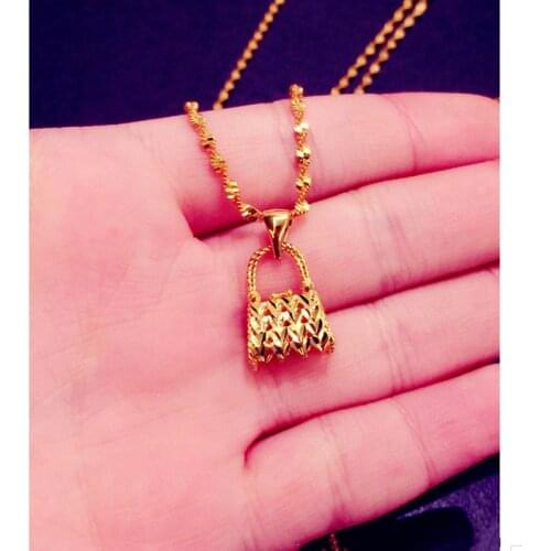 Fashion Pure Gold Color Handbag Shape Pendant Necklace For Women,Yellow Gold Filled Charming Womens Wedding Party Jewelry