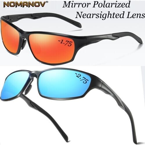 AL-MG Alloy Shield Men Women Sun Glasses Polarized Mirror Sunglasses Custom Made Myopia Minus Prescription Lens -1 to -6