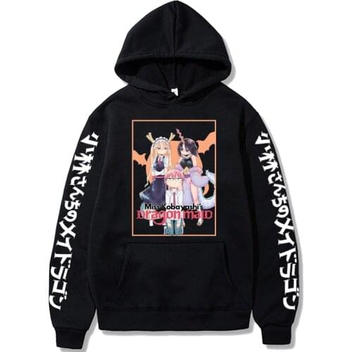 Miss Kobayashis Dragon Maid Hoodies Men Autumn Kawaii Loog Sleeve Anime Kobayashi-san Tohru Eruma Friend Print Sweatshirt