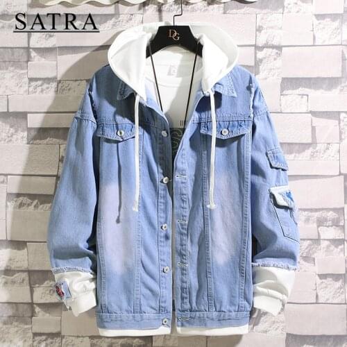 SATRA 2021 New Arrival Printing Embroidery Overalls Jeans Jacket Men, Mens Fashion Cowboy Ripped Distressed Casual Denim Jacket