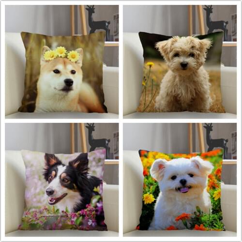 Musife New Custom cute dog in flowers Pillowcase Sofa Decorative Cushion Cover Pillowcase Home Decor Drop Shipping Wholesale
