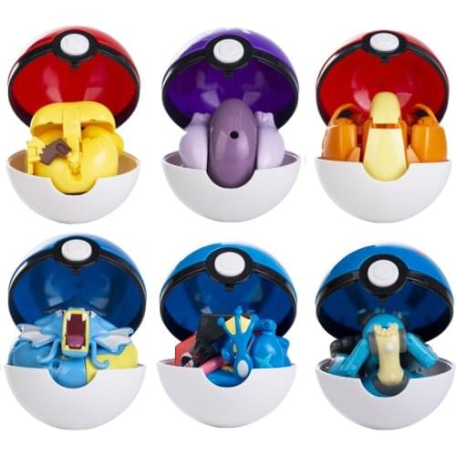 New Genuine Pokemon 6 Pcs Pokeball Toys Set Box Eevee Psyduck Pikachu Charizard Venusaur Blastoise Anime Figure Model Kids Gifts