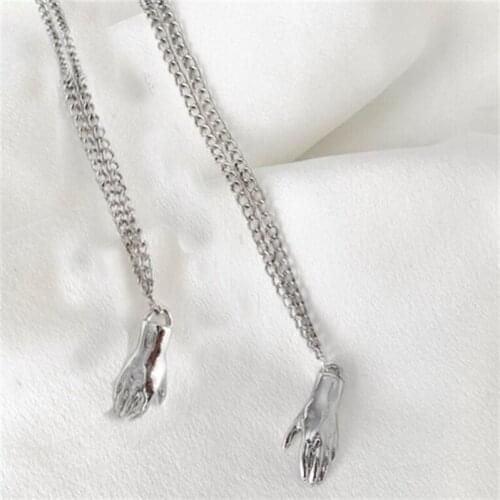2pcs/set Unique Magent Hand in Hand Necklace Women Stainless Steel Pendant Choker Couple Jewelry Engagement Gift Collier Femme