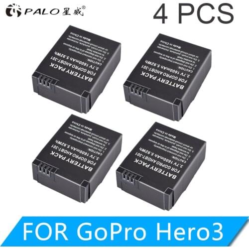 PALO 4Pcs 1600mAh for GoPro AHDBT-201/301 Camera Battery for Gopro Hero 3 3+ AHDBT-301, AHDBT-201 battery for go pro Accessories