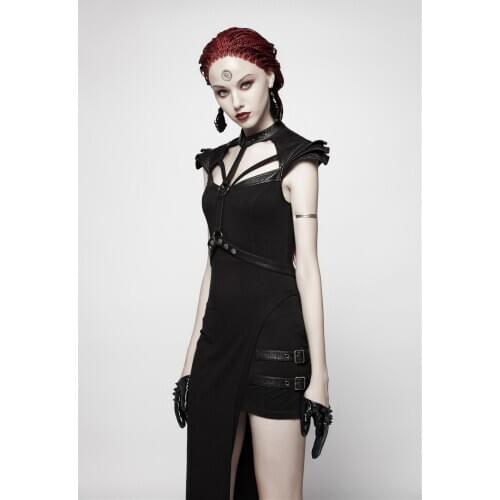 PUNKRAVE Womens Punk Black Half Palm Rivet Glovers Handsome Novelty Lacquered Pu Leather Locomotive Stage Performance Glovers