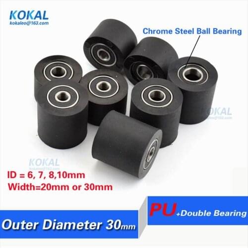[PU30RS]Free shipping 5PCS Diameter 30MM Black PU Material Wheel Pulley Roller With Two Bearing Bore 5mm 6mm 7mm 8mm 10mm