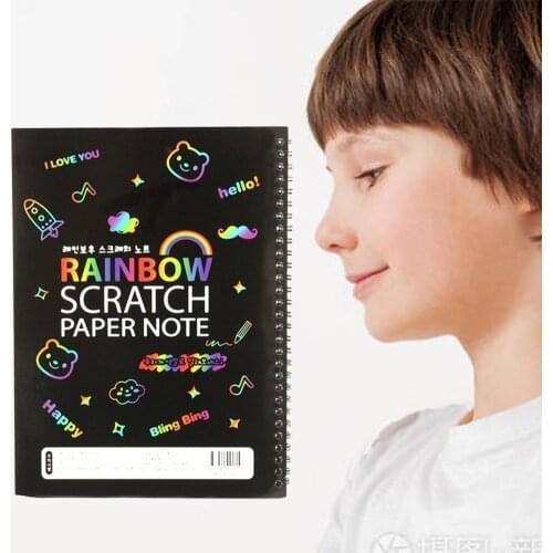 Rainbow Scratch Paper Notebook Children DIY Drawing Color Diary Paper Painting Scraping Note Magic Book Art Graffiti Toy E5W7