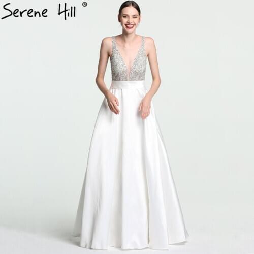 Sexy Deep V-neck Backless Long Prom Dresses 2020 High Quality Crystal Beads A-line Formal Dress Party Longo BLA6063