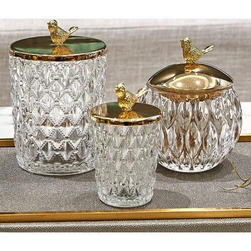 Nordic metal deer head glass jar home decoration storage bottle embossed crystal glass candy jar toothpick box household items