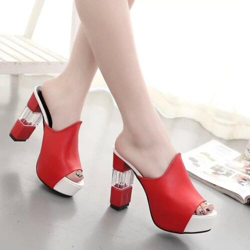 2021 Summer New Sexy Women 11cm Super High Heel Dress Slippers Platform Peep Toe Fashion Ladies Beach Slides Chaussons Femme