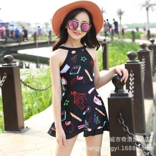 Girls One Piece Swimsuits Skirt Suit Print Flowers Children Swimwear Princesss Kids Beach Dress Bathing Suits Hot Spring Clothes