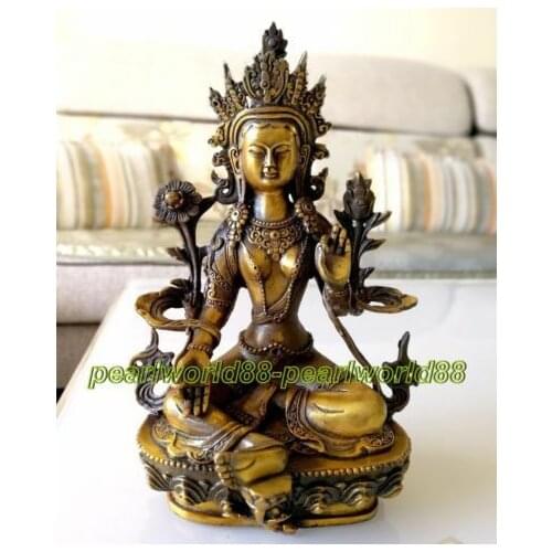 Vintage Buddhism Bronze Buddha Bodhisattva Tara(Green) Old Meditation Statue