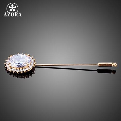 AZORA Unique Sun Design Gold Color Clear Cubic Zirconia Pin Brooch TP0035