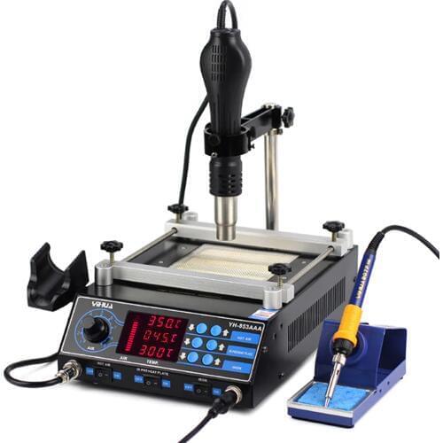 YIHUA 853AAA 3 In 1 Heat Gun Desoldering Station Infrared Bga Rework Station Digital Display BGA Hot Air Soldering Preheating