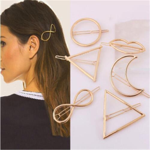Fashion Woman Hair Accessories Triangle Hair Clip Pin Metal Geometric Alloy Hairband Moon Circle Hairgrip Barrette Girls Holder