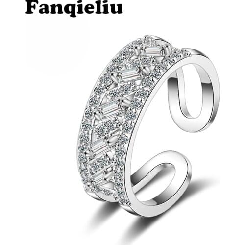 Fanqieliu Cuff Wedding Bands Crystal 925 Sterling Silver Ring For Women Adjustable Double Layer Rings Woman FQL20264