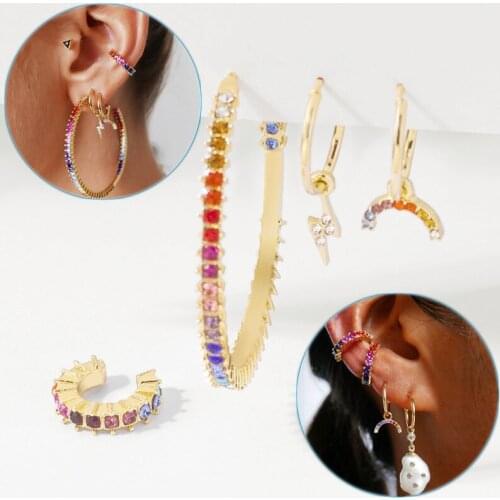 1set New Fashion Crystal Metal Ear Cuff Set for Women Bohemia Trendy Cuff Hoop Earings Rhinestone Clip Earrings Earcuffs Jewelry