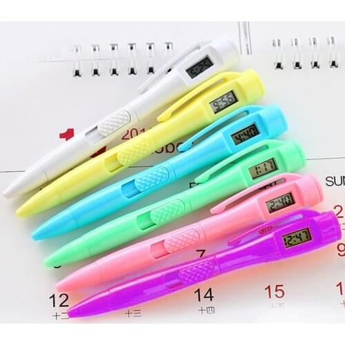 1pc Novelty Ballpoint Pen With Digital Clock Electronic Pen Exam Pens Watch Pen Signature Pen Writing School Stationery Supply