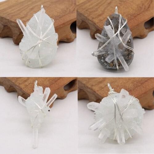 1pcs Natural Druzy Stone Black White Crystal Pendants Charms for Necklace Jewelry Making DIY Accessories Size 35x58mm 35x45mm