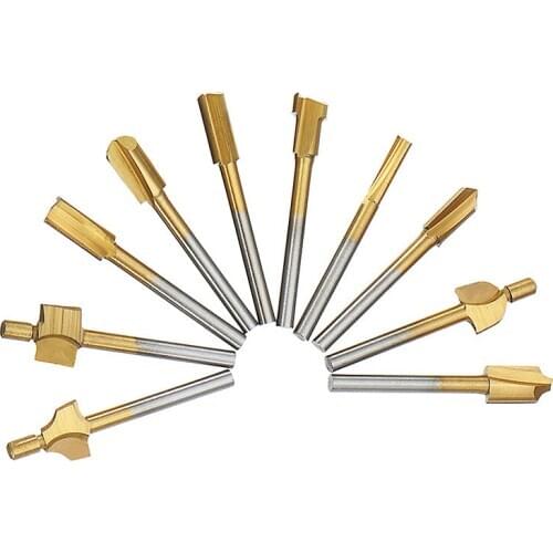 10pcs/Set 3mm Wood Cutter Milling HSS Titanium Router Bits Fits Dremel Rotary Tool Engraving Machine Milling Groove Slot