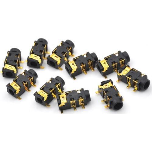 10Pcs 3.5mm Female Audio Connector 5 Pin SMT SMD Headphone Jack Socket PJ-327A Gold-Plated Patch SMD Audio Earphones Socket