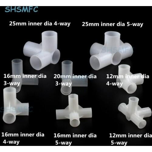 2-10Pcs Plastic Inner Diameter 12mm 16mm 20mm 25mm PE Tee Connector Four Five Way Joint Pipe Adapter Wardrobe Fittings Shelf DIY