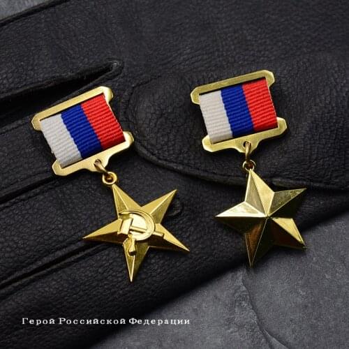 2pcs/lot Gold-plated Russia Gold Star Medal USSR Soviet Five-star Medals with Pins CCCP Badge