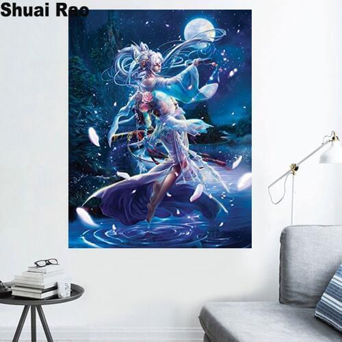 Anime girl warrior 5d diy round diamond embroidery full square diamond painting cross stitch set mosaic cartoon elf painting 3d