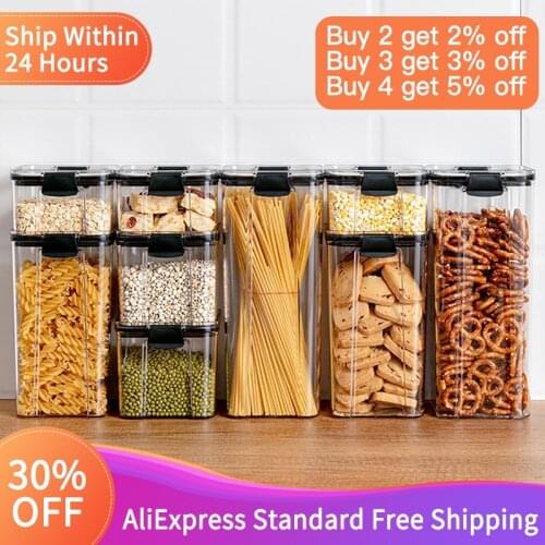 ATUCOHO Food Storage Crisper Container Plastic Kitchen Refrigerator Noodle Box Multigrain Storage Tank Transparent Sealed Cans