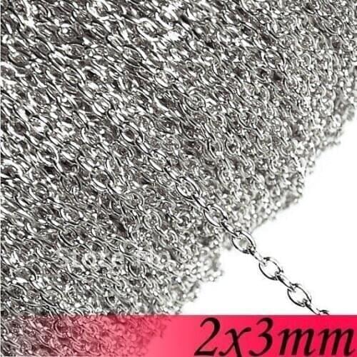 Free Shipping!!! 2*3mm 100meter Rhodium Plated Jewelry Findings Cable Link Chain