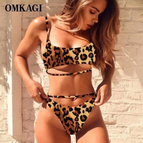 OMKAGI Brand Leopard Bikini Swimsuit Women Swimwear Biquinis Swimming Bathing Suit Beachwear Sexy Push Up Bikini Set 3 colors