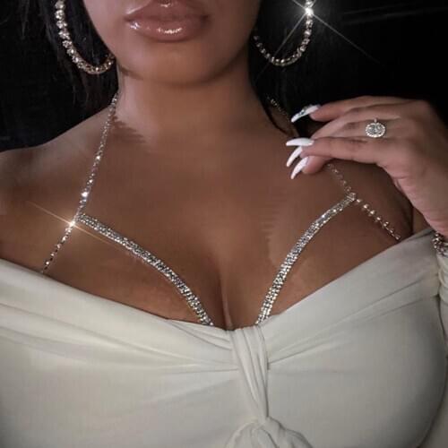 Nightclub DJ Beach Bra Body Jewelry Shining Neo Gothic Copper Fashion Chest Chain Chain for Women Bohemian fashion Geometric