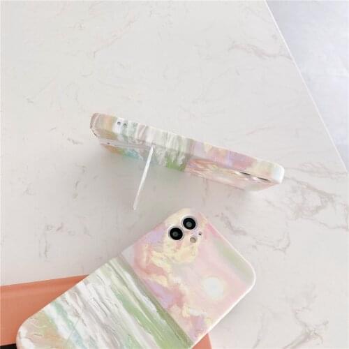 Hidden Bracket Holder Pink Green Oils Phone Case for iPhone 7 8 Plus X XS 12 11 Pro MAX XR SE 20 Soft Liquid Silicone Back Cover