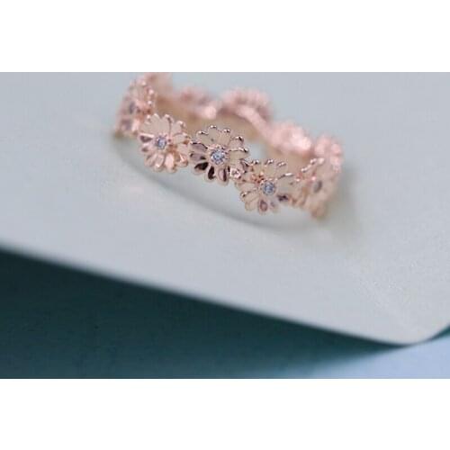 CodeMonkey 2020 Spring Daisy Rose Golden Flower Ring For Women 100% Real Sterling Silver Flower Rings Lucky Jewelry CMR094