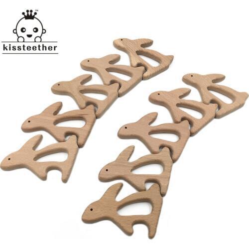 Baby Beech Wooden Teether Rabbit Nursing Necklace Accessories Can Chew Animals Teether DIY Baby Shower Beads
