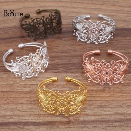 BoYuTe (5 Pieces/Lot) 65*60MM Metal Brass Filigree Flower Bangle Bracelet Base Handmade Diy Jewelry Accessories Materials