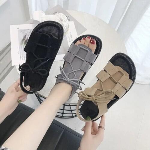Gothic Harajuku Rome Lace Up Sandals Fashion Chunky Beach Platform Women Shoes 2021 Summer Designer White Black Khaki Flats New