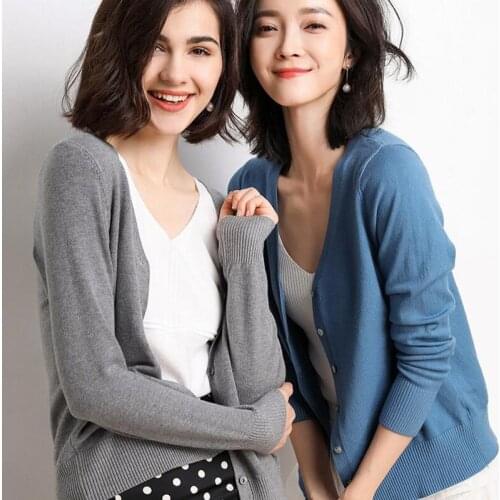 High quality Knit Cardigan Sweater Women 2020 Spring Autumn Elegant V Neck Long sleeve Cardigans Loose Thin Casual Sweater Coat