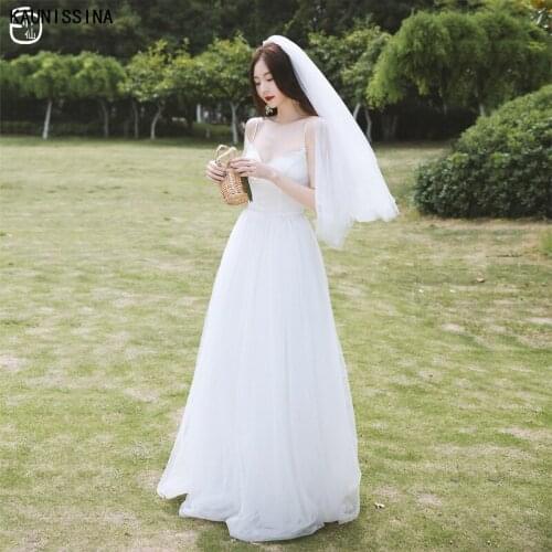 KAUNISSINA Sexy A-Line Wedding Dresses Apaghetti Straps V-Neck Tulle Beach Bride Dress Customer Made Bridal Boho Wedding Gowns