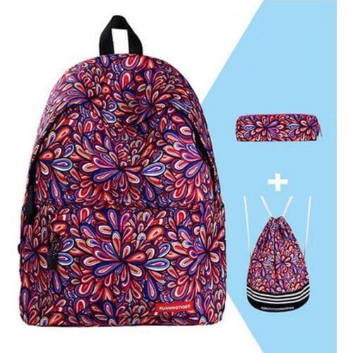 3pcs Sets Girls School Bags Women Printing Backpack Schoolbag For Teenager Girls 14 Inch Laptop Shoulder Drawstring Bag Mochila