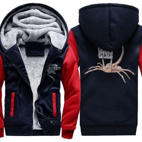 FREE MASK Print Keep Warm Mens Raglan Thicken Jackets Hip Hop Mans Sweatshirts hooded Casual Streetwear Retro moletom masculino