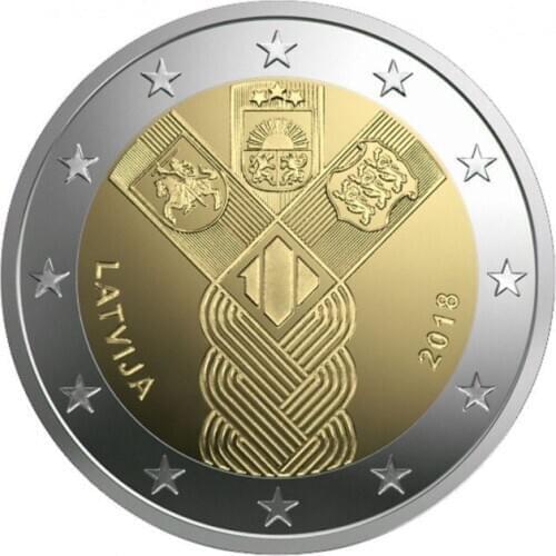 Latvia 2018 Baltic States' 100th Anniversary 2 Euro 100% Real Original Coins Currency Coins Unc
