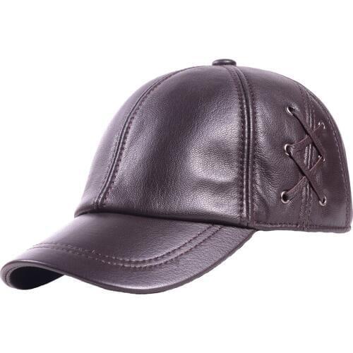 Mens 100% Real Leather Adjustable Sunbonnet Baseball Cap Army Golf Caps/Hats