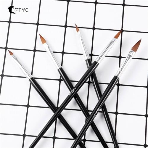 5pcs Nail Brush Set Black Plastic Handle Nail Extension Brush Acrylic Liquid Powder Carving Flower Painting Brush Manicure Tool