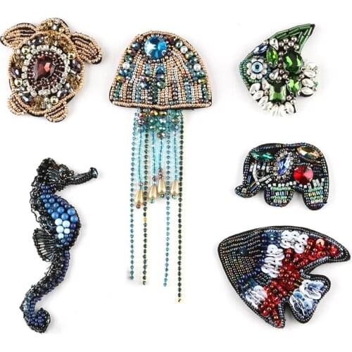 3D Handmade Beaded DIY Cloth Crystal Beads Sewn Badge Sea Shells Clothing Shoes and Hats Accessories Patches for Clothing