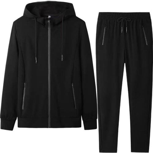 2021 new spring and autumn plus size wear-resistant mens casual sports suit mens cardigan black two-piece suit