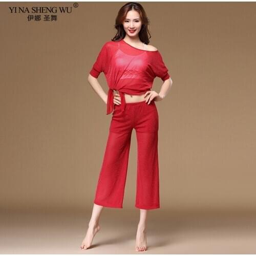 New Women Belly Dance Outfits Sets Loose 2 Pieces Set Off Shoulder Crop Tops and Blouse Wide Leg Pants Bra Bellydance Wear