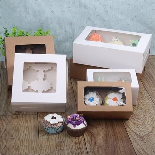 Windowed Cupcake Boxes White Clear For 2, 4 & 6 &12 Cup Cakes With Removable Trays