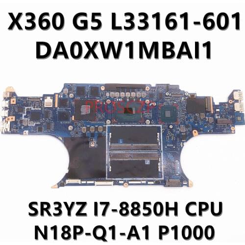 For HP ZBOOK X360 G5 L33161-001 L33161-501 L33161-601 DA0XW1MBAI1 I7-8850H CPU P1000 With Laptop Motherboard 100% working well